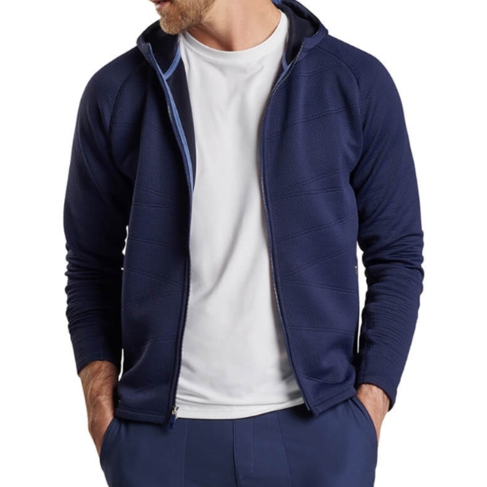 Peter Millar Orion Performance  Knitted Hoodie in Navy - Picture 2 of 14